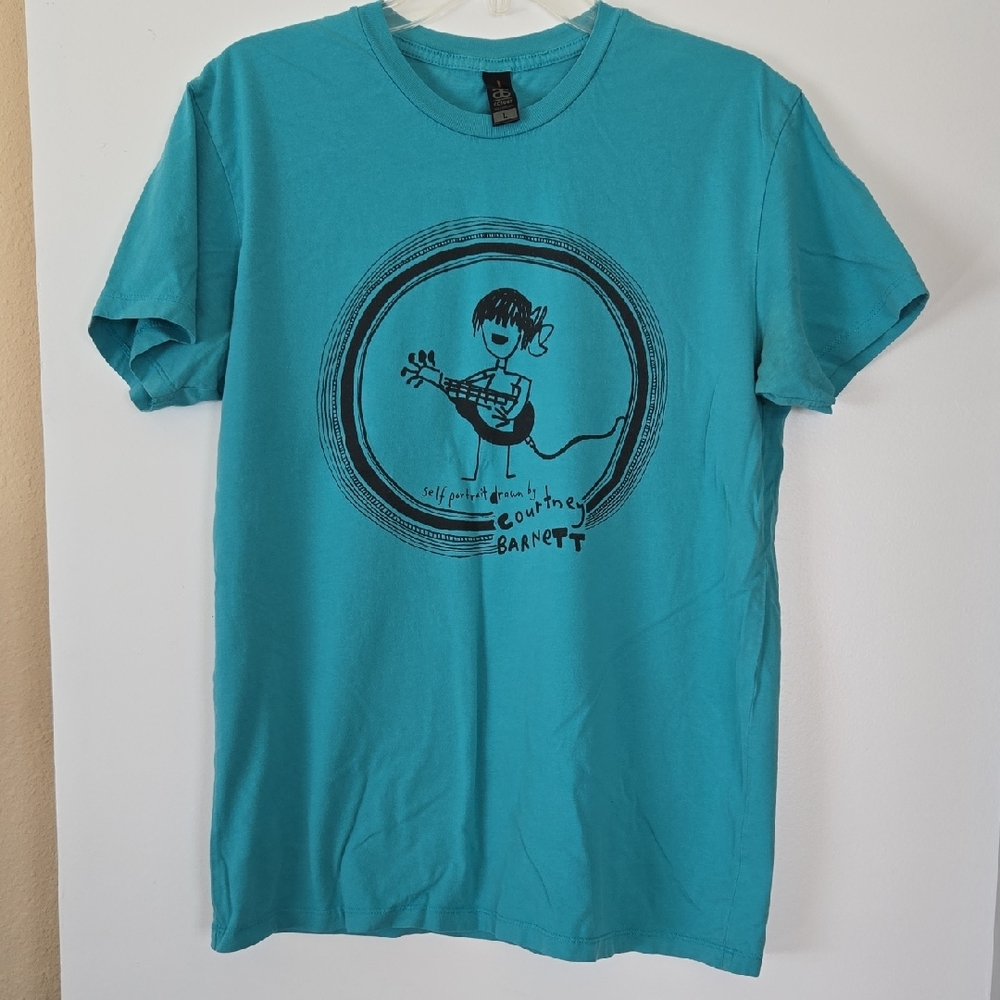 Men's Teal Graphic T-Shirt With Courtney Barnett Artistic Design